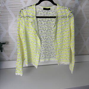 Dito White Lace Blouse with Neon Yellow Stripes